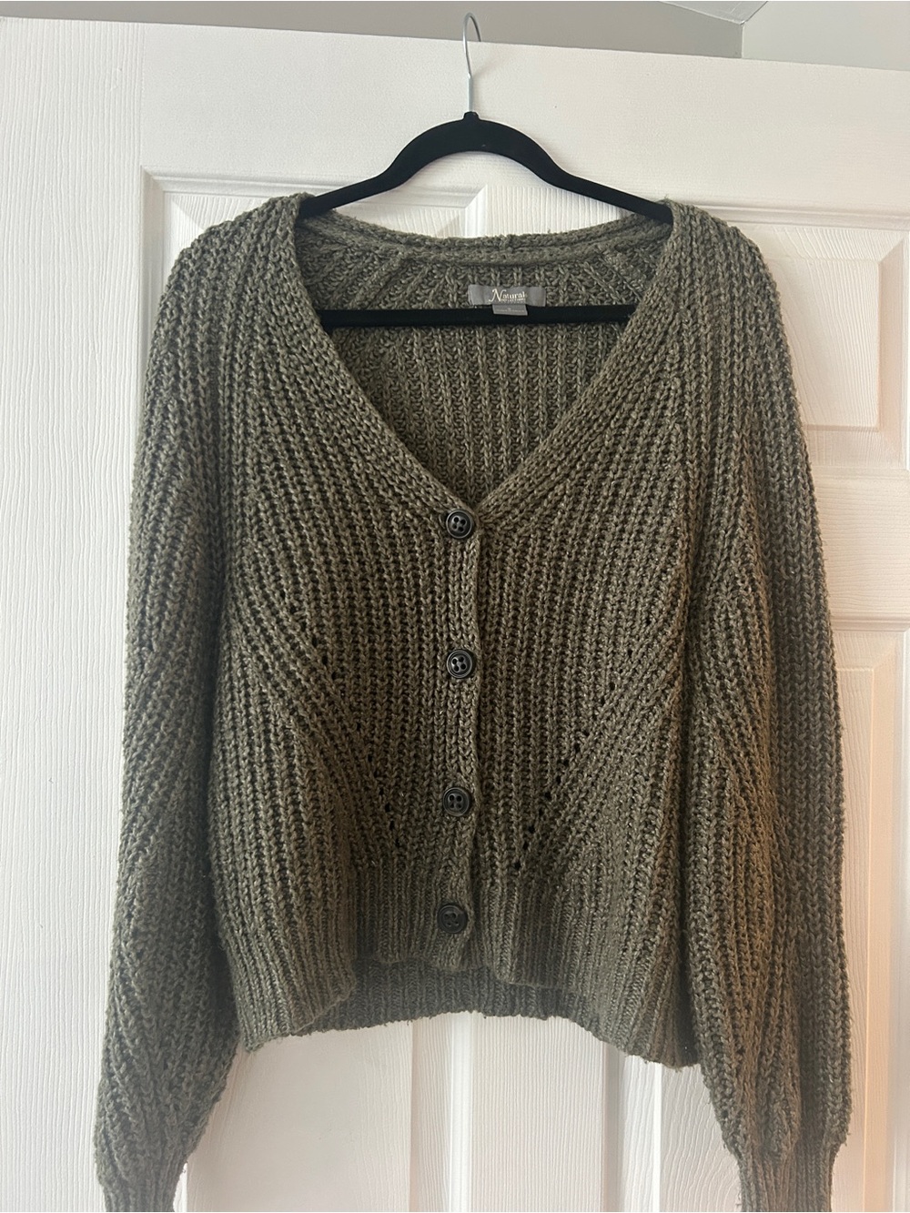 Natural Reflections Olive Green Chunky Knit Button Cardigan
